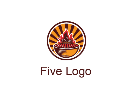 circular logo with a flaming grill
