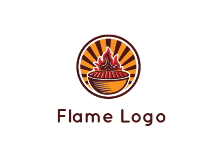 circular logo with a flaming grill