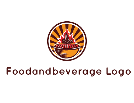 circular logo with a flaming grill