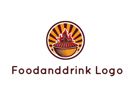 circular logo with a flaming grill