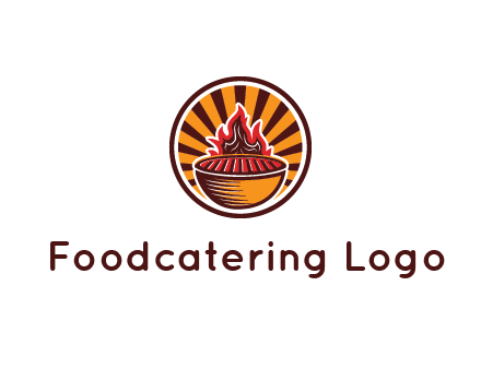 circular logo with a flaming grill