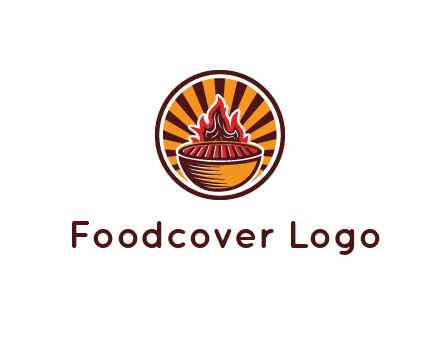circular logo with a flaming grill