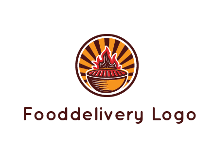 circular logo with a flaming grill