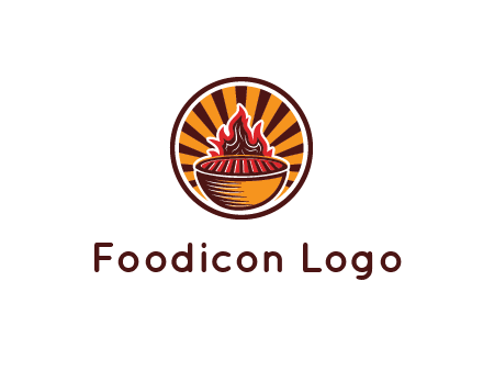 circular logo with a flaming grill