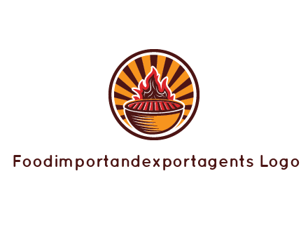 circular logo with a flaming grill