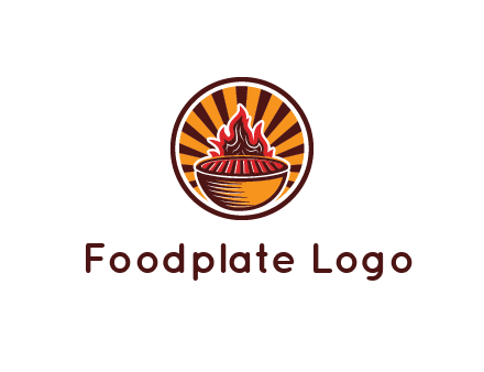 circular logo with a flaming grill