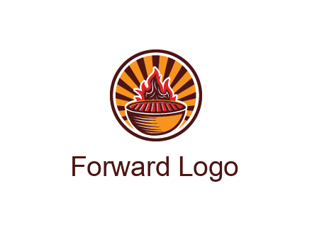 circular logo with a flaming grill