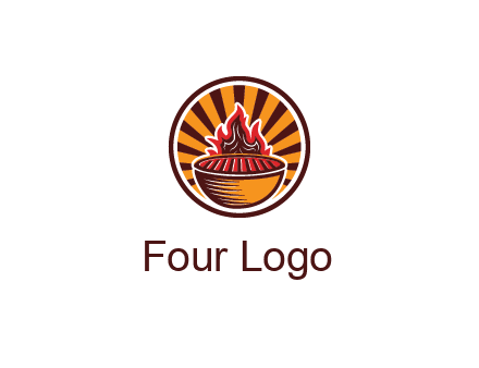 circular logo with a flaming grill