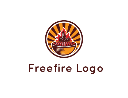 circular logo with a flaming grill