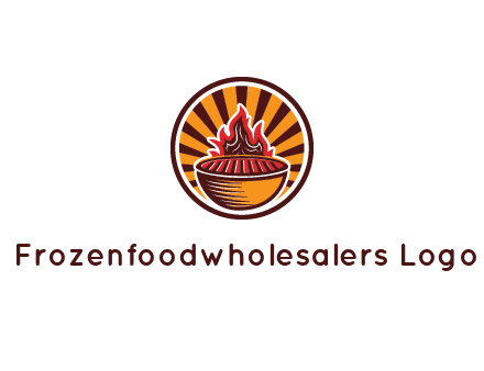 circular logo with a flaming grill