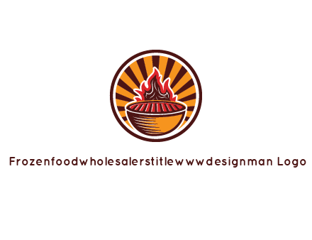 circular logo with a flaming grill