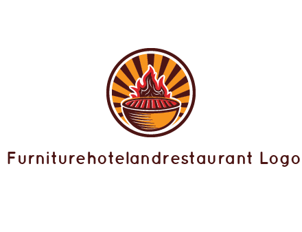 circular logo with a flaming grill