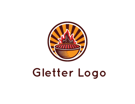 circular logo with a flaming grill