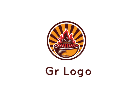 circular logo with a flaming grill
