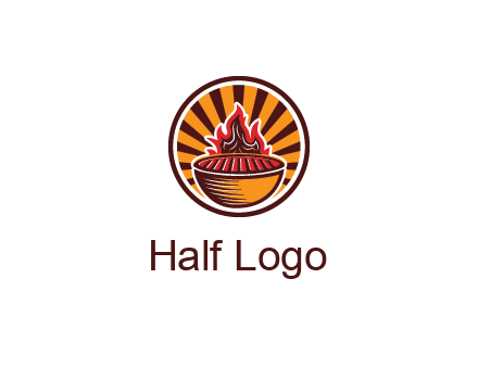circular logo with a flaming grill