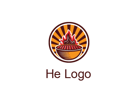 circular logo with a flaming grill