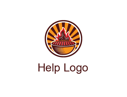 circular logo with a flaming grill