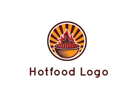 circular logo with a flaming grill