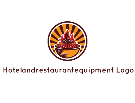 circular logo with a flaming grill