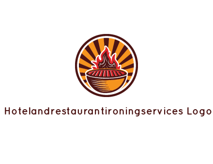 circular logo with a flaming grill