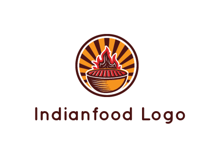 circular logo with a flaming grill