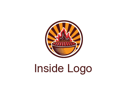 circular logo with a flaming grill