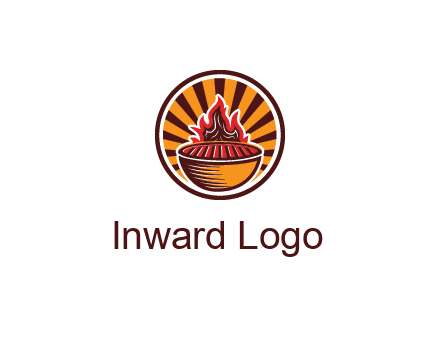 circular logo with a flaming grill