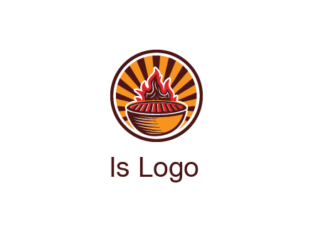 circular logo with a flaming grill