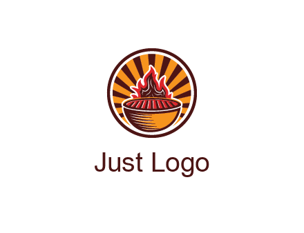 circular logo with a flaming grill