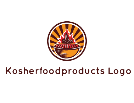 circular logo with a flaming grill