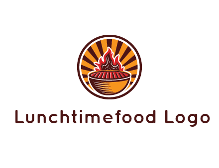 circular logo with a flaming grill