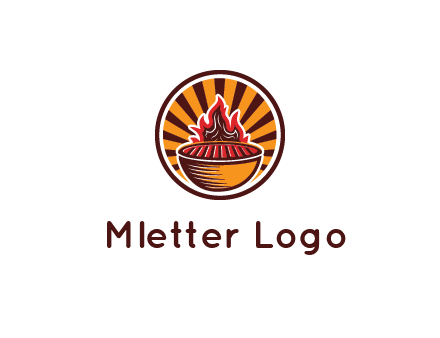 circular logo with a flaming grill