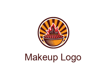 circular logo with a flaming grill