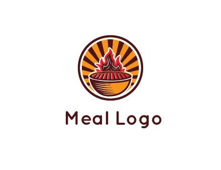 circular logo with a flaming grill