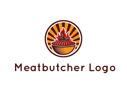 circular logo with a flaming grill
