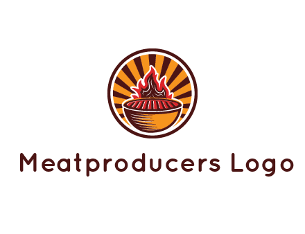circular logo with a flaming grill