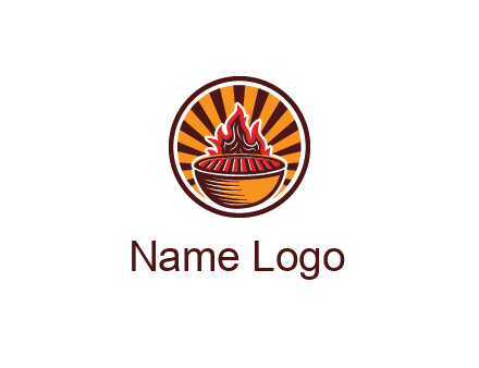 circular logo with a flaming grill