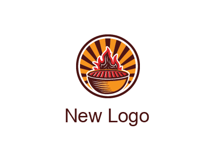 circular logo with a flaming grill