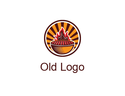 circular logo with a flaming grill