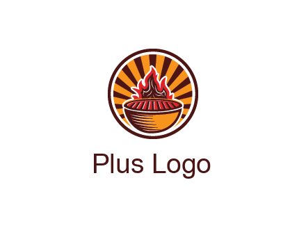 circular logo with a flaming grill