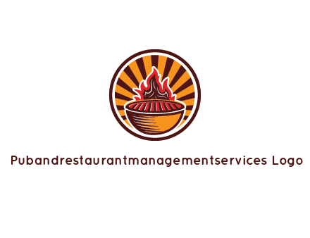 circular logo with a flaming grill