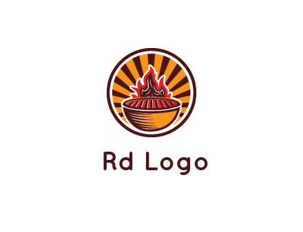 circular logo with a flaming grill