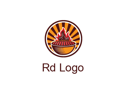 circular logo with a flaming grill