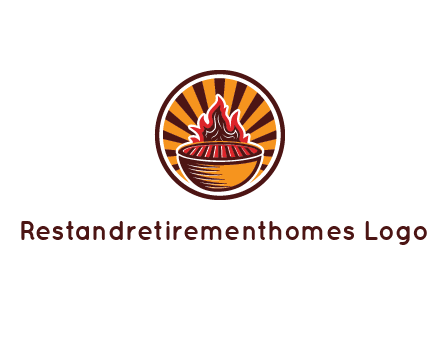 circular logo with a flaming grill