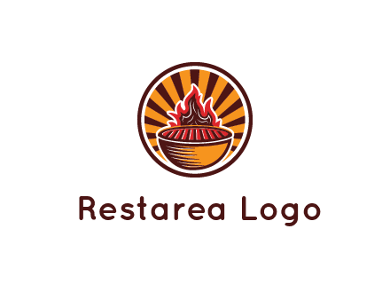 circular logo with a flaming grill