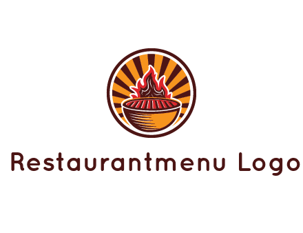 circular logo with a flaming grill