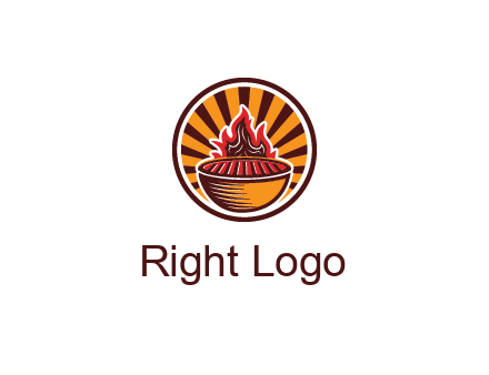 circular logo with a flaming grill