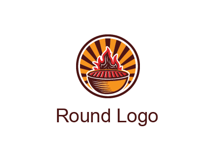 circular logo with a flaming grill