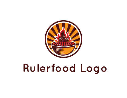 circular logo with a flaming grill