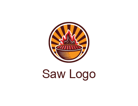 circular logo with a flaming grill
